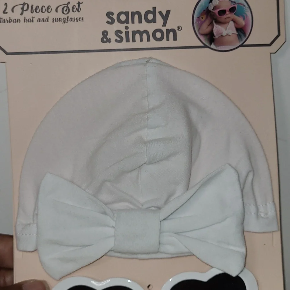 Sandy & Simon 2Pc Set Baby Girl, Turban Cap Hat with Bow & Sunglasses Beachy NWT
